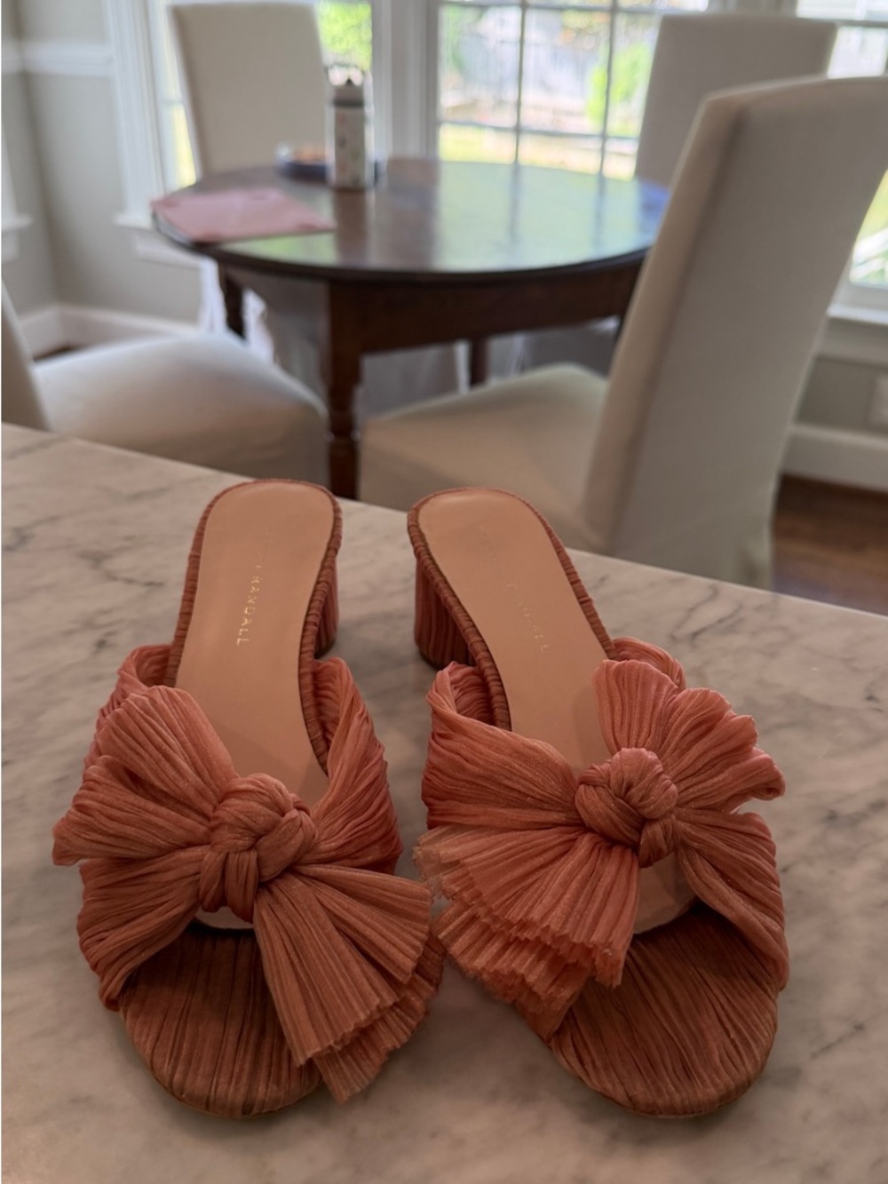 Loeffler Randall Pleated Knot Mule Kitten Heels in Blush